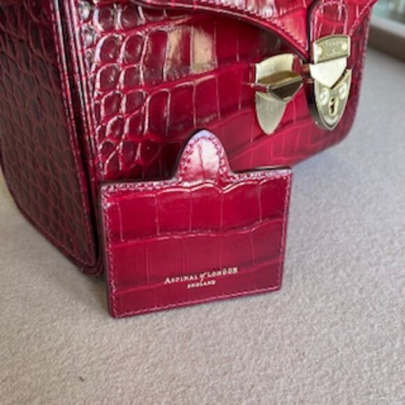 Aspinal of London Mayfair Deep Shine Cherry Ombre Croc Top Handle Handbag Purse - Picture 9 of 10